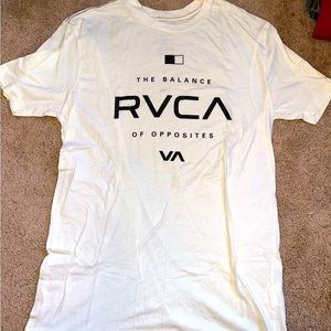 RVCA white t shirt with RVCA lettering on the front